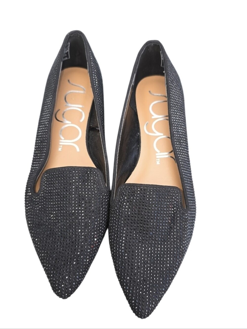 Sugar Women’s Size 5.5 Black Rhinestone Pointed Toe Flats